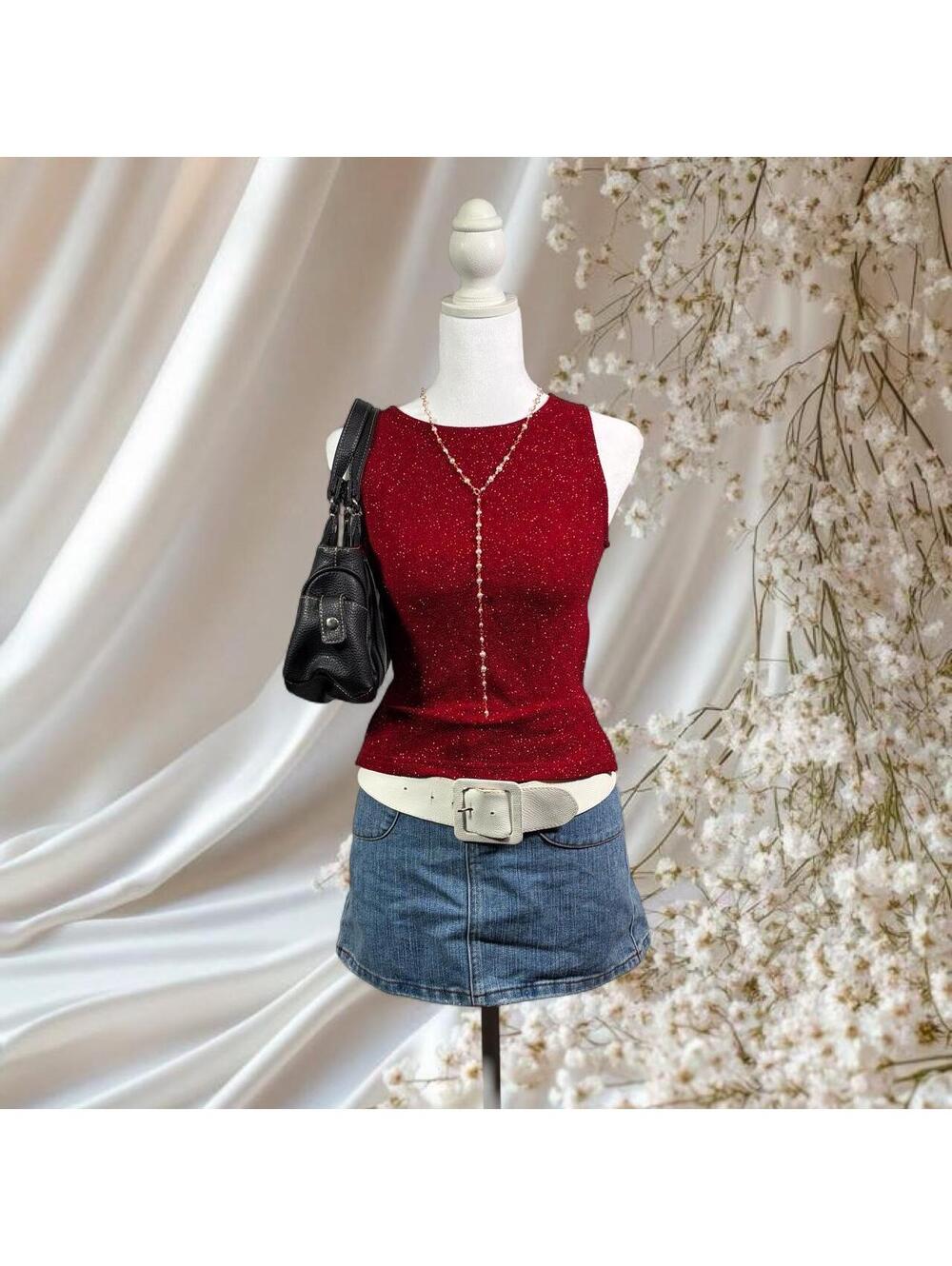 CITY TRIANGLES RED GLITTER  TIE TOP
